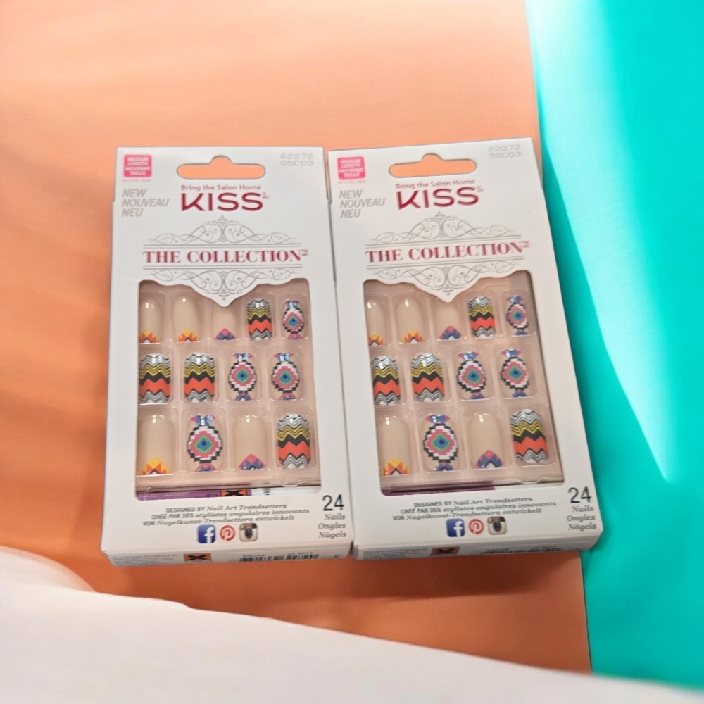 KISS The Collection Press-On Nails — Nude Base with Multicolor Aztec Accents